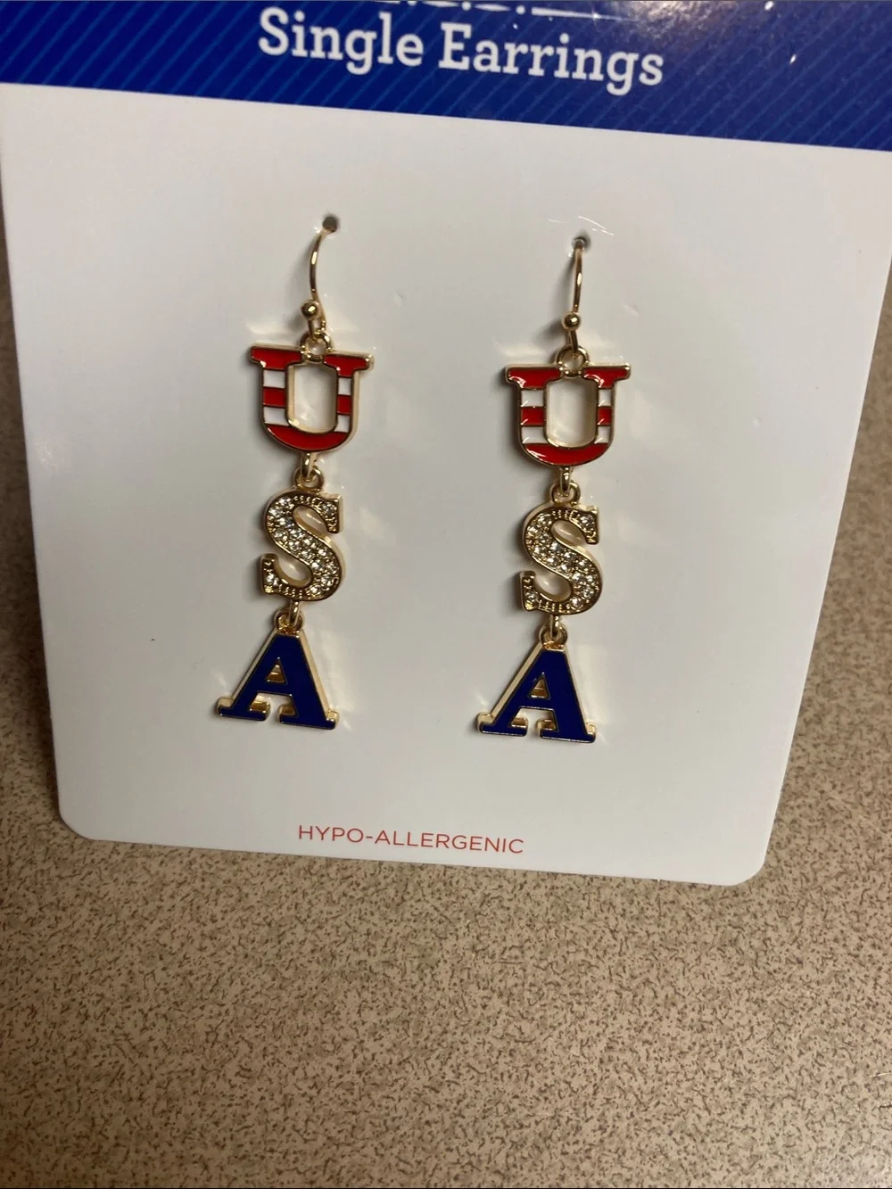 Red, White & Blue USA Letter Dangle Earrings